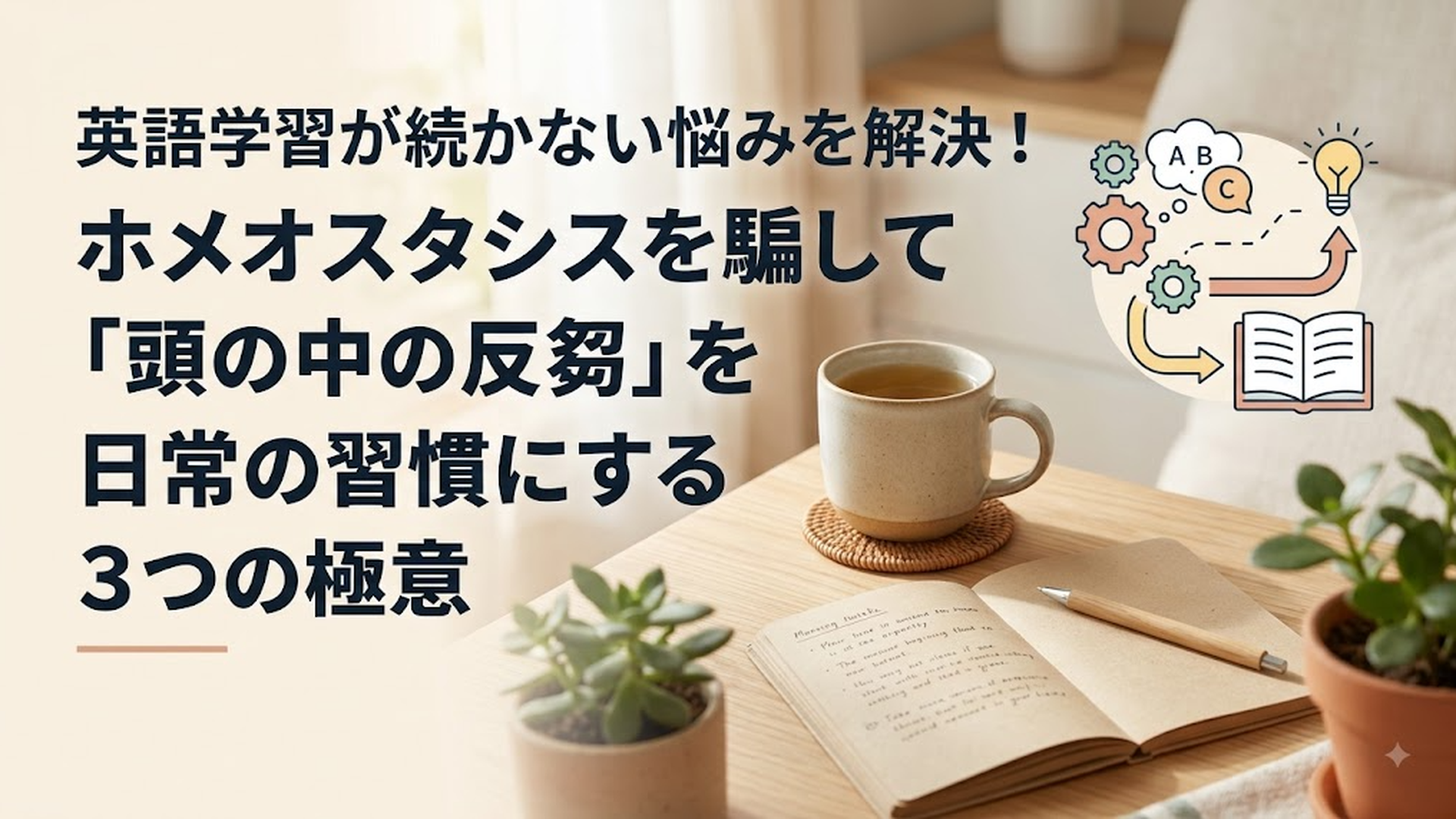 英語学習が続かない悩みを解決！ホメオスタシスを騙して「頭の中の反芻」を日常の習慣にする3つの極意