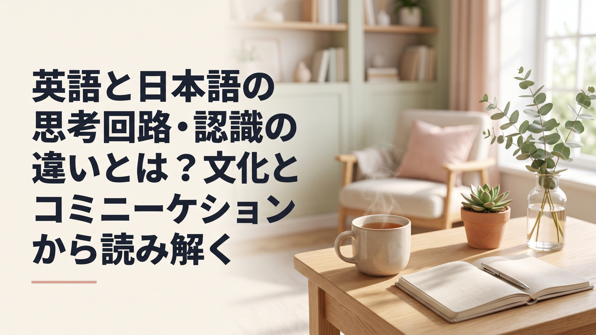 英語と日本語の思考回路や認識の違いを分かりやすく解説するイラスト