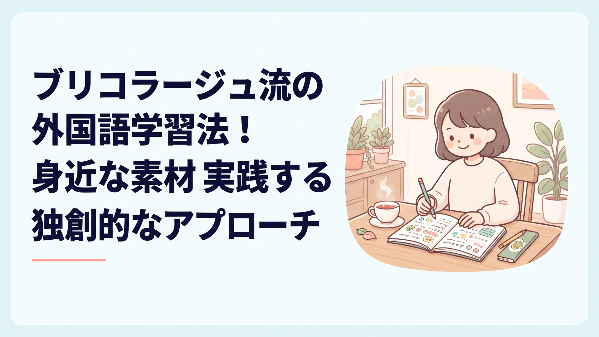 外国語のノートを開いて学ぶ人物の様子
